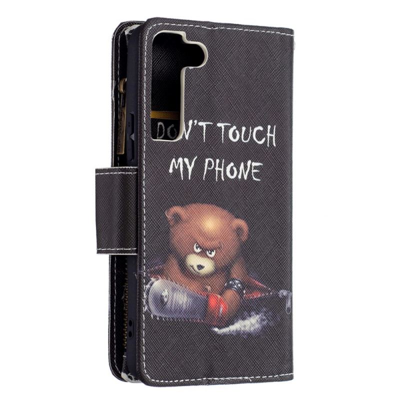 Capa De Couro Para Samsung Galaxy S22 5G Urso De Bolso Com Zíper