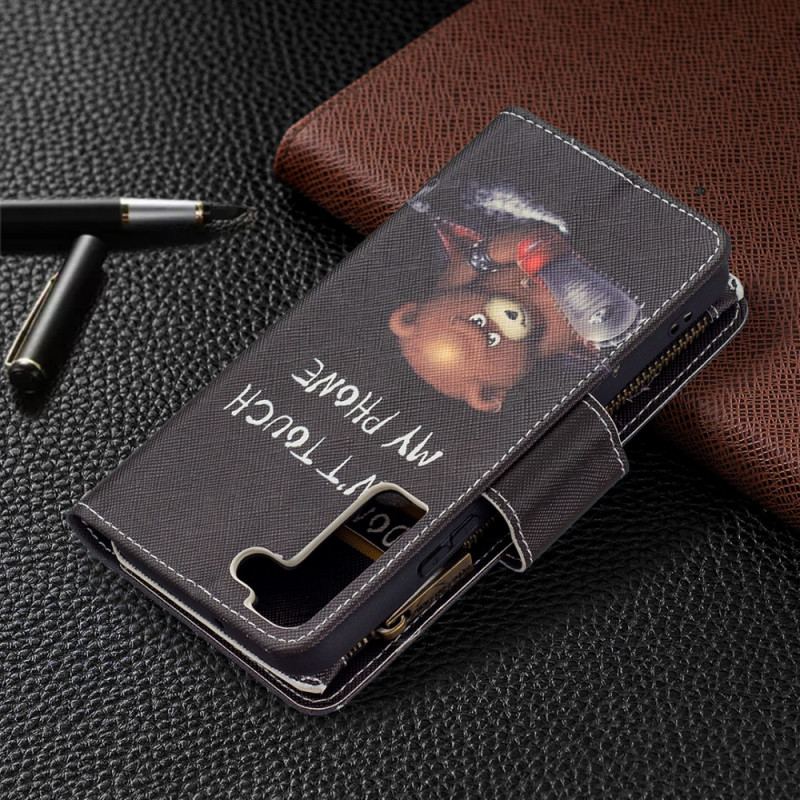 Capa De Couro Para Samsung Galaxy S22 5G Urso De Bolso Com Zíper