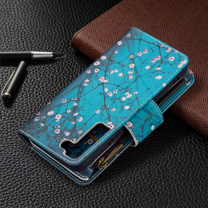 Capa Em Pele Para Samsung Galaxy S22 5G Bolso De Árvore Com Zíper