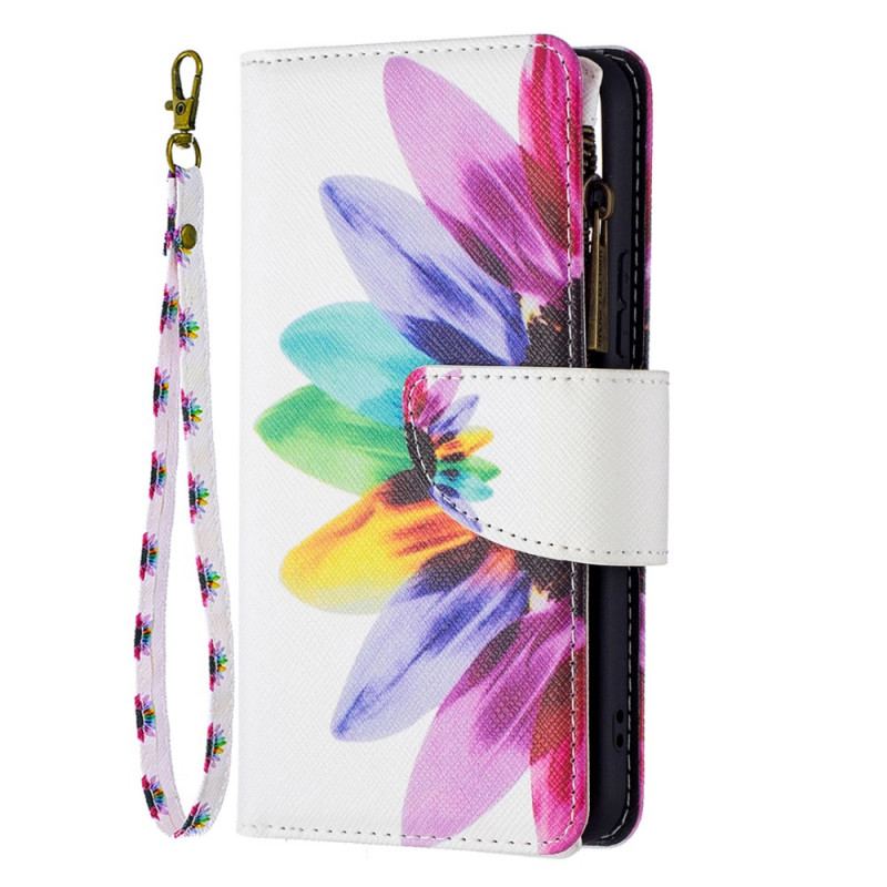 Capa Em Pele Para Samsung Galaxy S22 5G Bolso Com Zíper Flor