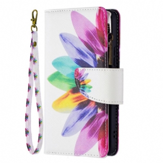 Capa Em Pele Para Samsung Galaxy S22 5G Bolso Com Zíper Flor