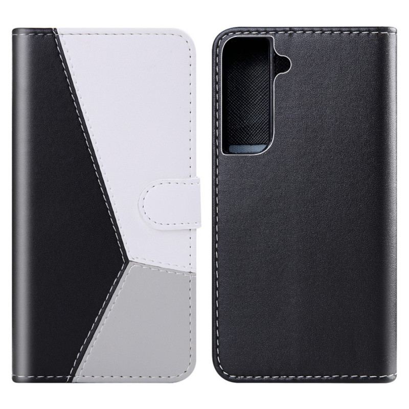 Capa Em Pele Para Samsung Galaxy S22 5G Efeito Couro Tricolor