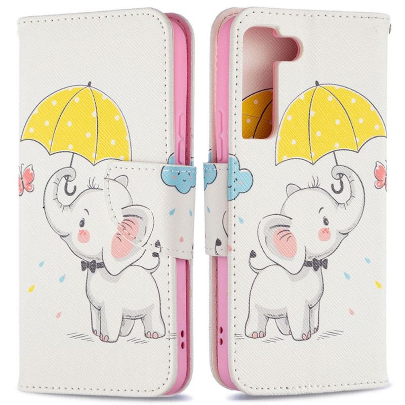 Capa Em Pele Para Samsung Galaxy S22 5G Elefante Bébé