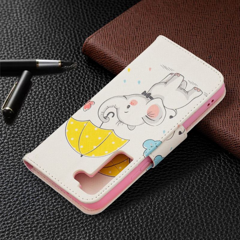 Capa Em Pele Para Samsung Galaxy S22 5G Elefante Bébé