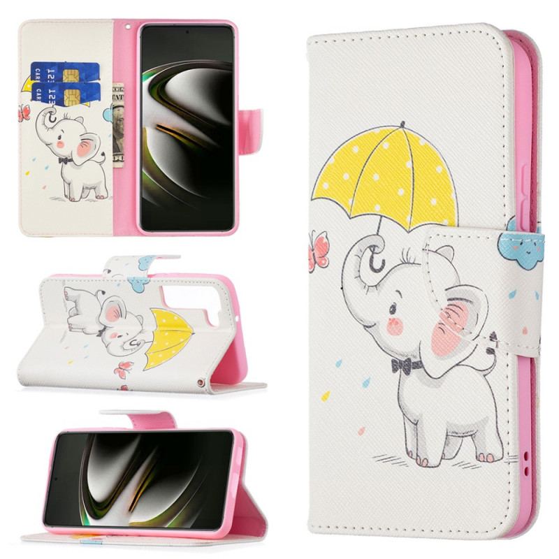 Capa Em Pele Para Samsung Galaxy S22 5G Elefante Bébé