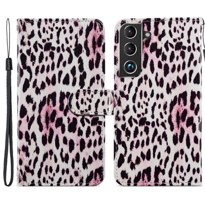 Capa Em Pele Para Samsung Galaxy S22 5G Estampa De Leopardo