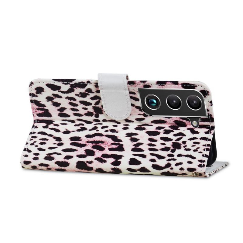 Capa Em Pele Para Samsung Galaxy S22 5G Estampa De Leopardo