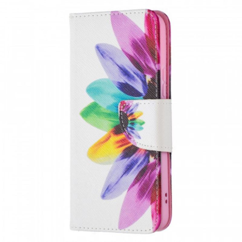 Capa Em Pele Para Samsung Galaxy S22 5G Flor Aquarela