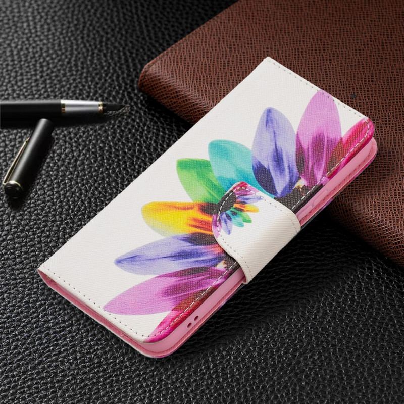 Capa Em Pele Para Samsung Galaxy S22 5G Flor Aquarela