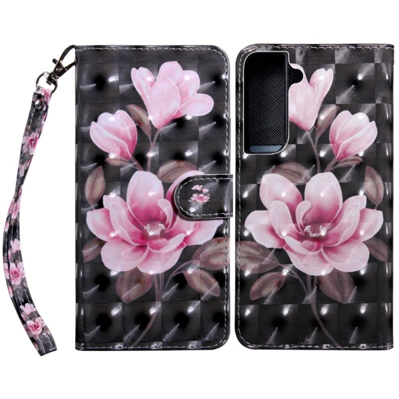 Capa Em Pele Para Samsung Galaxy S22 5G Flores Em Flor