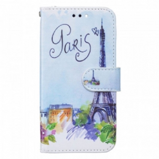 Capa Em Pele Para Samsung Galaxy S22 5G Pintando Paris