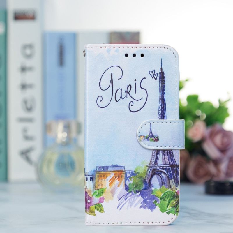 Capa Em Pele Para Samsung Galaxy S22 5G Pintando Paris