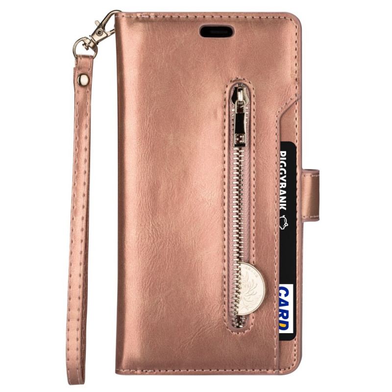 Capa Em Pele Para Samsung Galaxy S22 5G Porta-moedas E Cordão