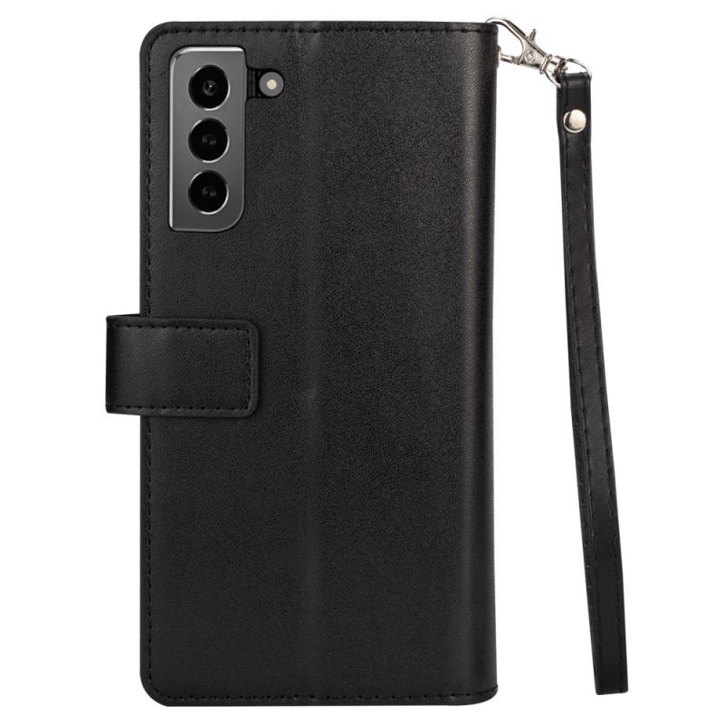 Capa Em Pele Para Samsung Galaxy S22 5G Porta-moedas E Cordão