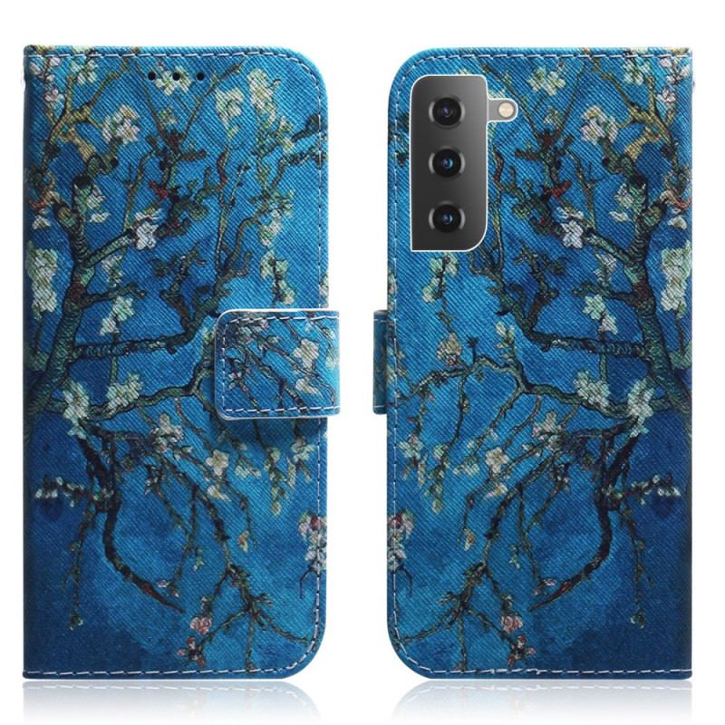 Capa Em Pele Para Samsung Galaxy S22 5G Ramo De Árvore Florido