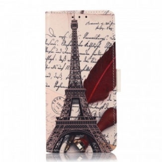 Capa Em Pele Para Samsung Galaxy S22 5G Torre Eiffel Do Poeta