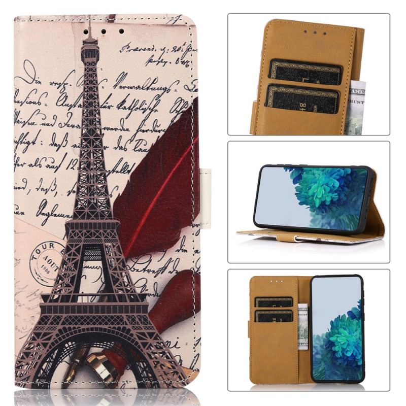 Capa Em Pele Para Samsung Galaxy S22 5G Torre Eiffel Do Poeta