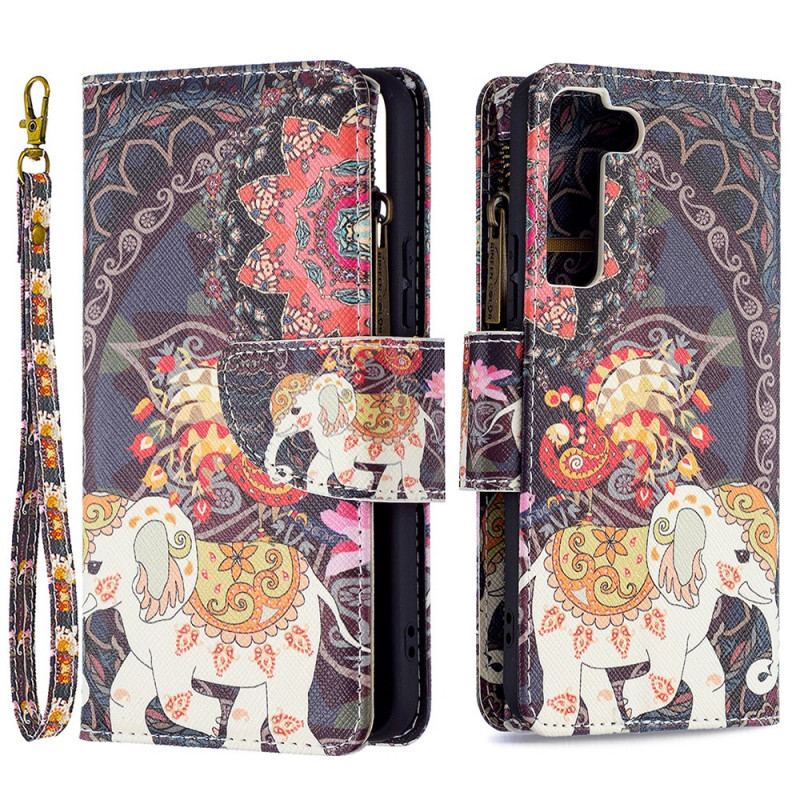 Capa Flip Para Samsung Galaxy S22 5G Bolso Elefante Com Zíper