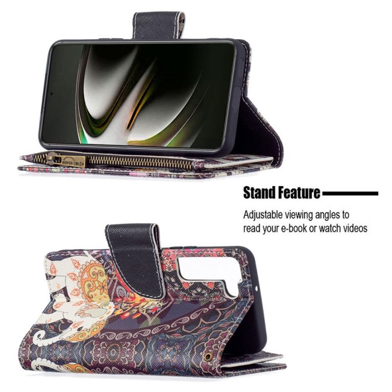 Capa Flip Para Samsung Galaxy S22 5G Bolso Elefante Com Zíper