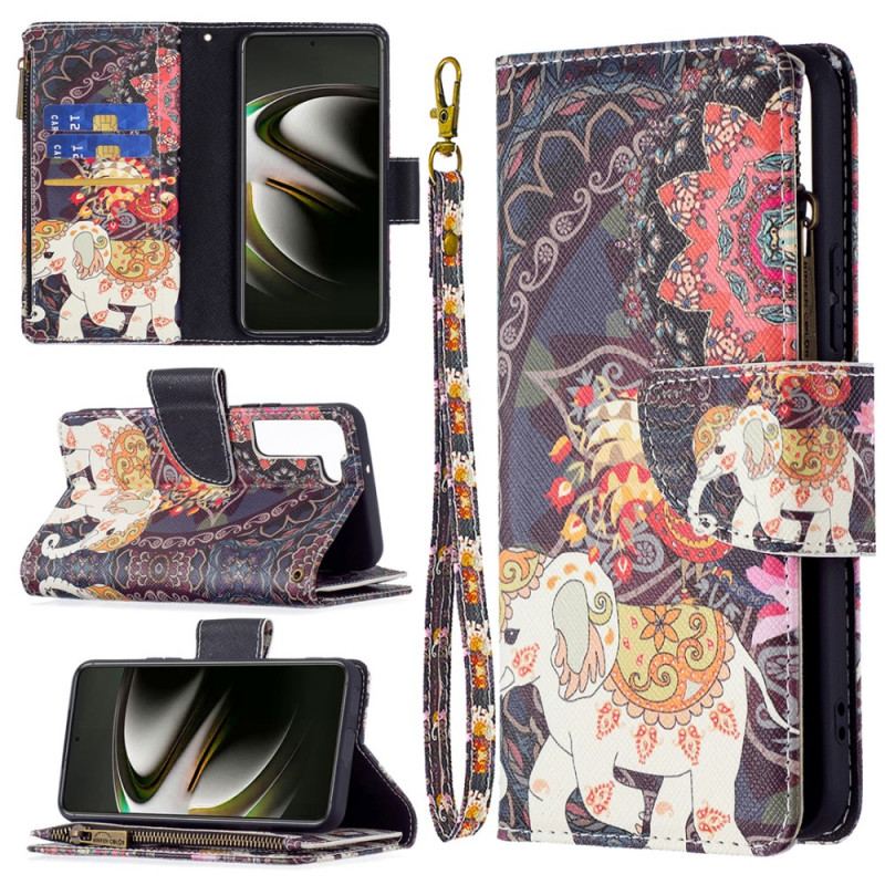 Capa Flip Para Samsung Galaxy S22 5G Bolso Elefante Com Zíper