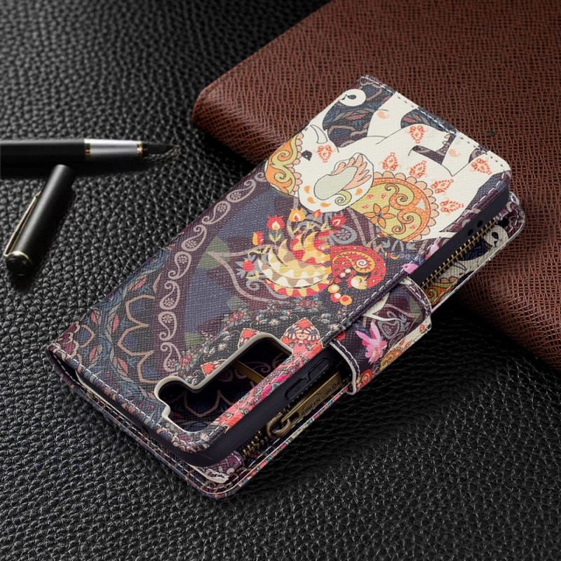 Capa Flip Para Samsung Galaxy S22 5G Bolso Elefante Com Zíper