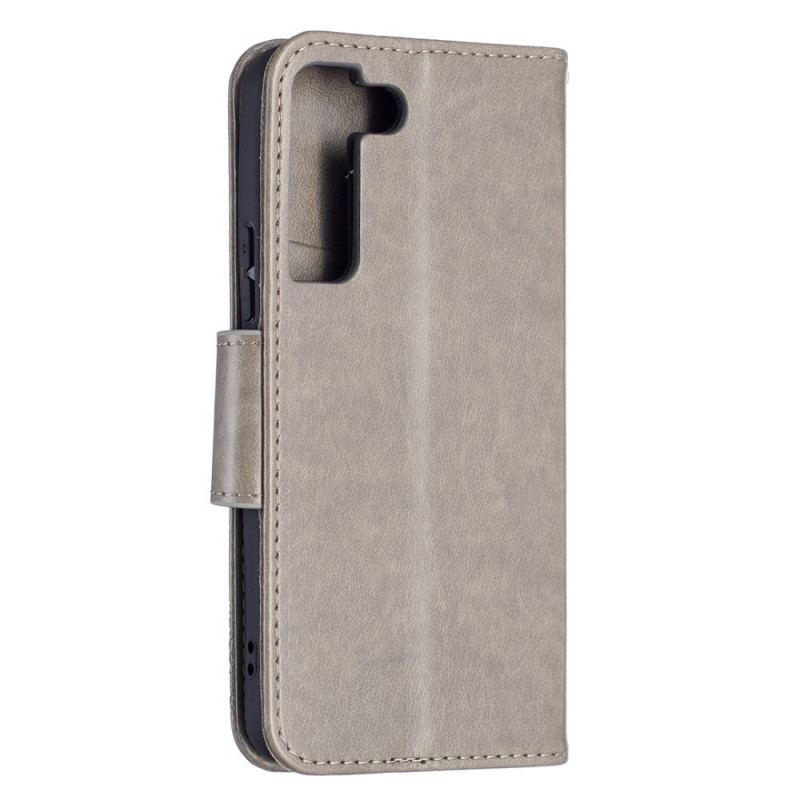 Capa Flip Para Samsung Galaxy S22 5G Borboletas Voando Com Cordão