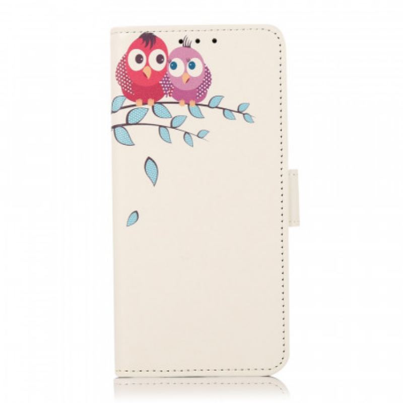 Capa Flip Para Samsung Galaxy S22 5G Casal De Corujas Na Árvore