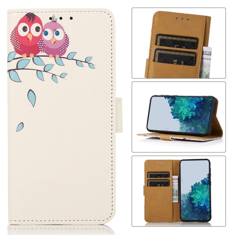 Capa Flip Para Samsung Galaxy S22 5G Casal De Corujas Na Árvore