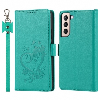 Capa Flip Para Samsung Galaxy S22 5G Coração Com Cordão