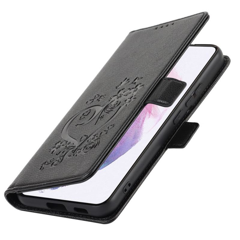 Capa Flip Para Samsung Galaxy S22 5G Coração Com Cordão