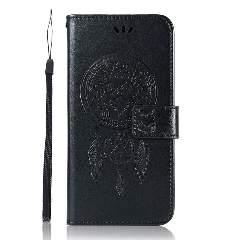 Capa Flip Para Samsung Galaxy S22 5G Coruja Apanhador De Sonhos Efeito Couro