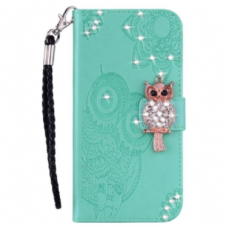 Capa Flip Para Samsung Galaxy S22 5G Coruja Mandala E Charme