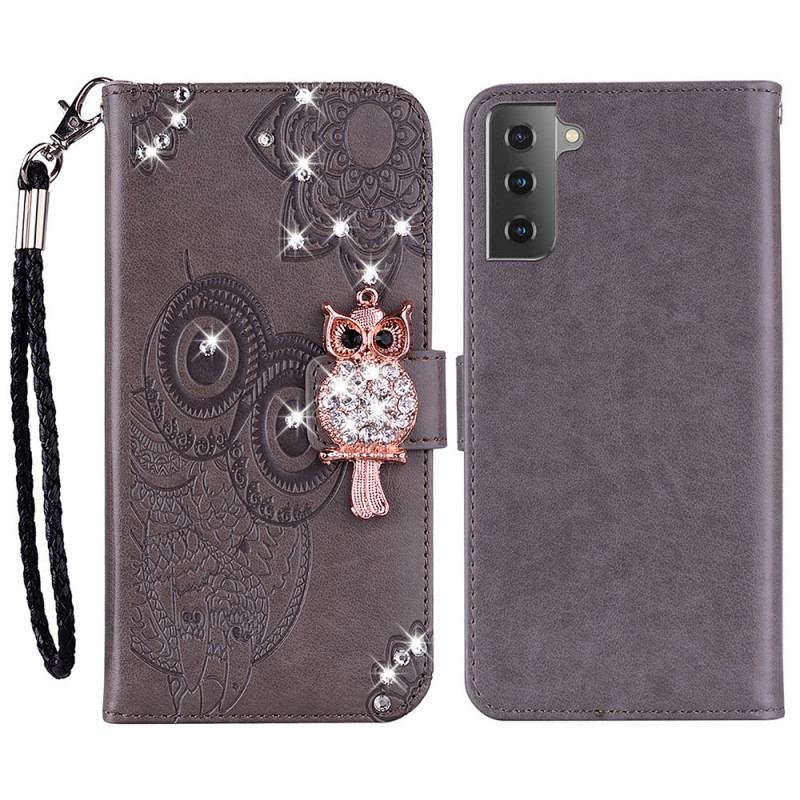 Capa Flip Para Samsung Galaxy S22 5G Coruja Mandala E Charme