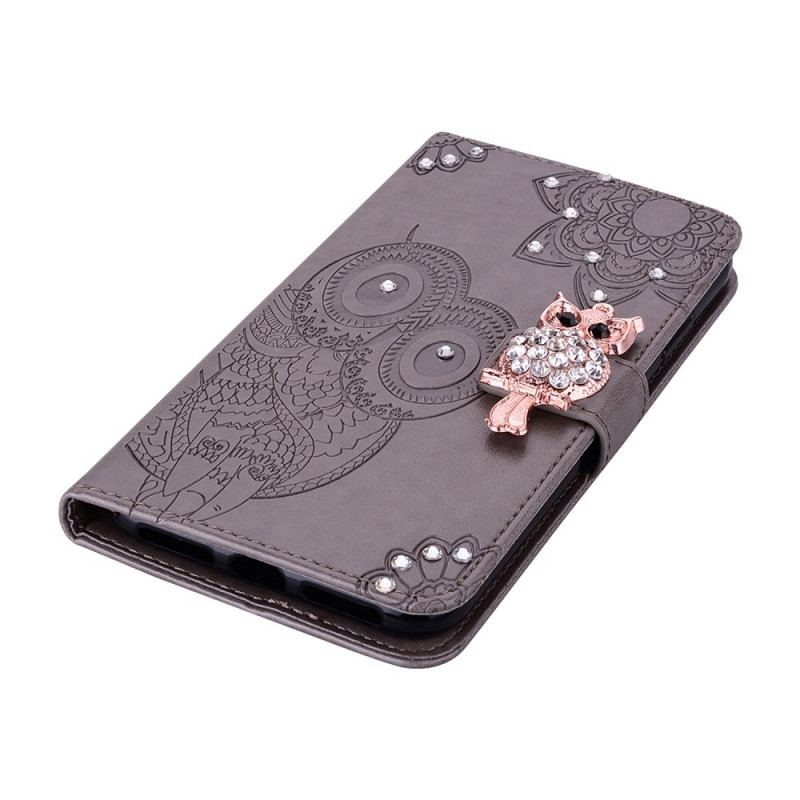 Capa Flip Para Samsung Galaxy S22 5G Coruja Mandala E Charme