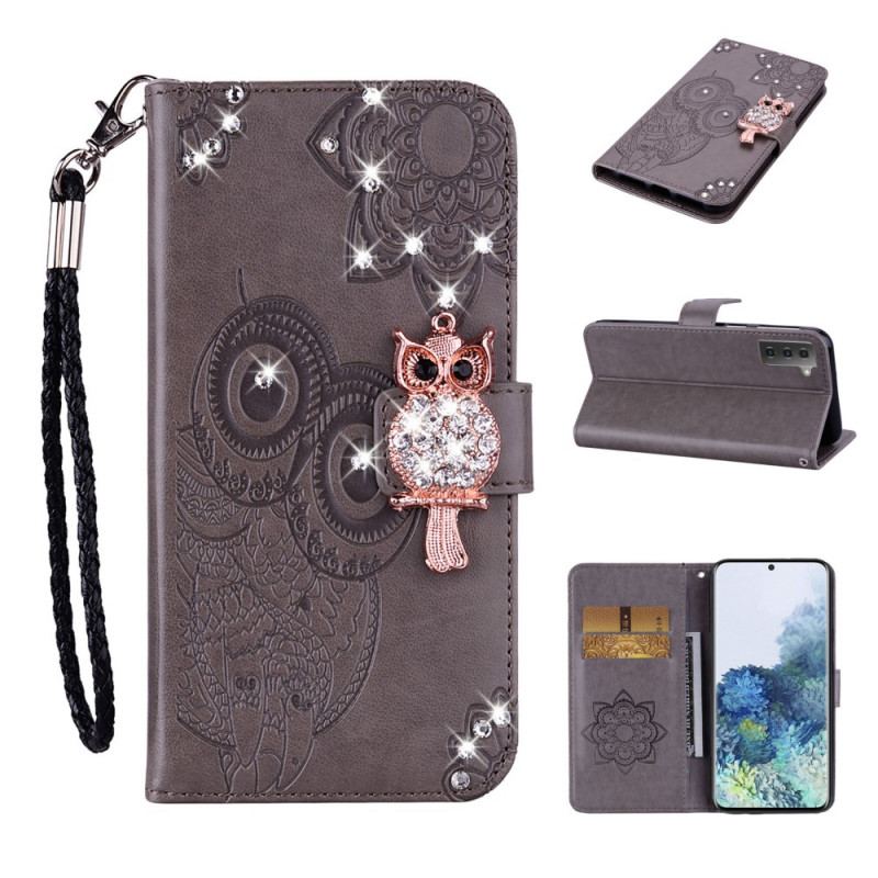 Capa Flip Para Samsung Galaxy S22 5G Coruja Mandala E Charme