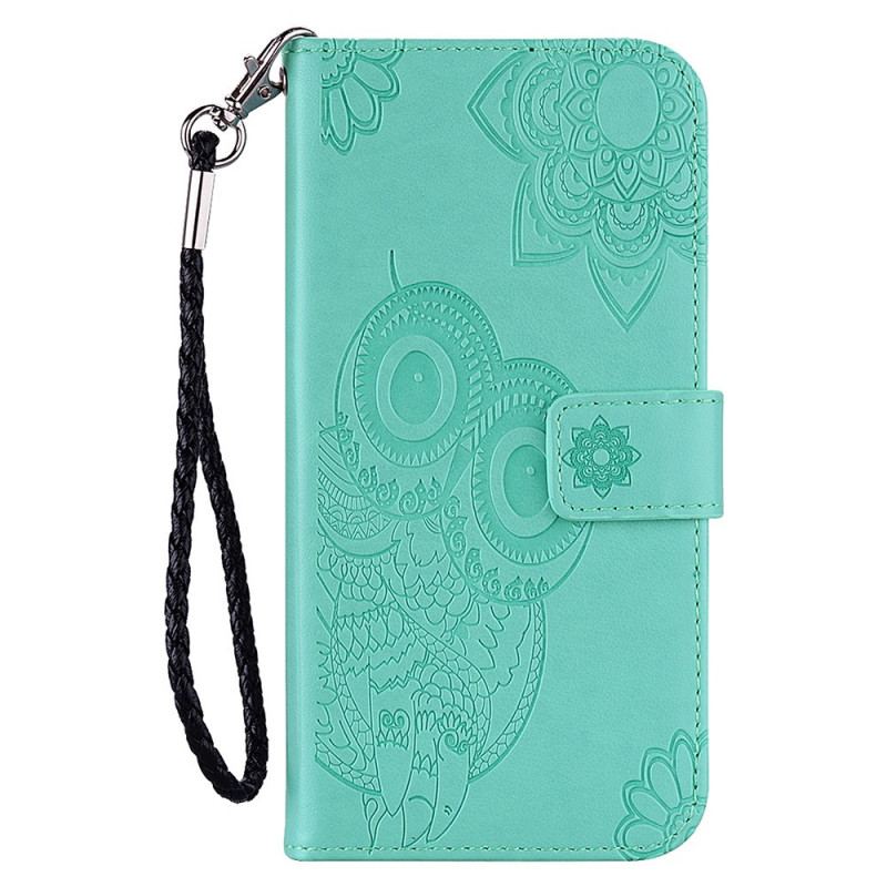 Capa Flip Para Samsung Galaxy S22 5G Coruja Mandala E Cordão