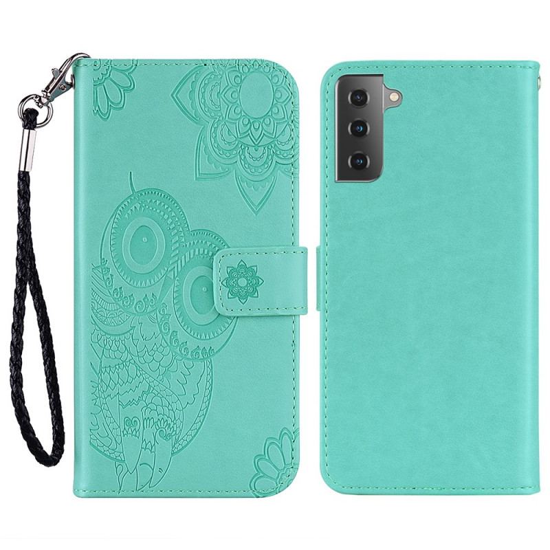 Capa Flip Para Samsung Galaxy S22 5G Coruja Mandala E Cordão