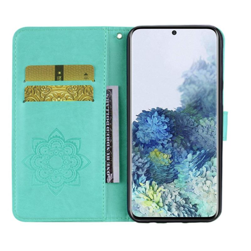 Capa Flip Para Samsung Galaxy S22 5G Coruja Mandala E Cordão