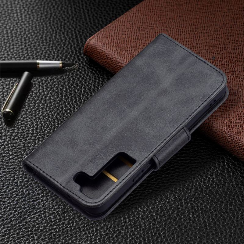 Capa Flip Para Samsung Galaxy S22 5G De Couro Retalho Liso Oblíquo