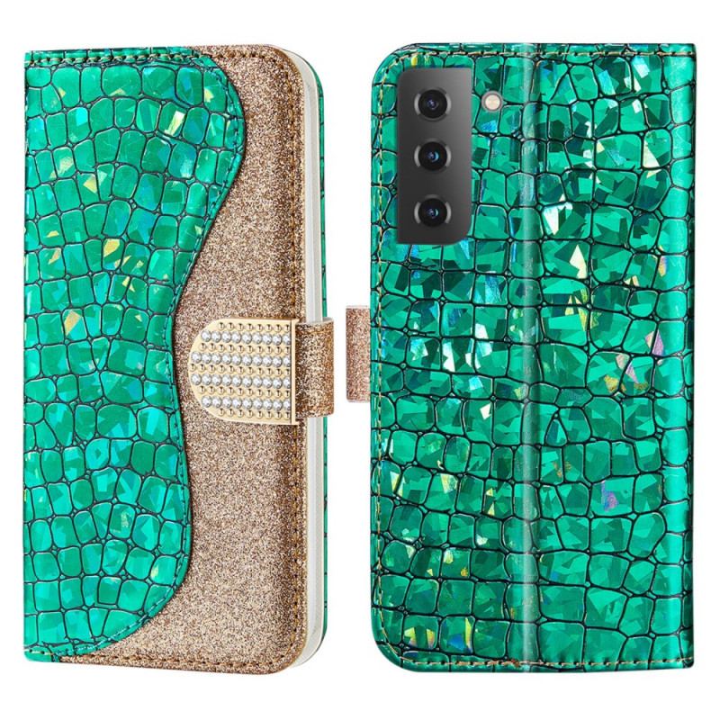 Capa Flip Para Samsung Galaxy S22 5G Diamantes De Crocodilo