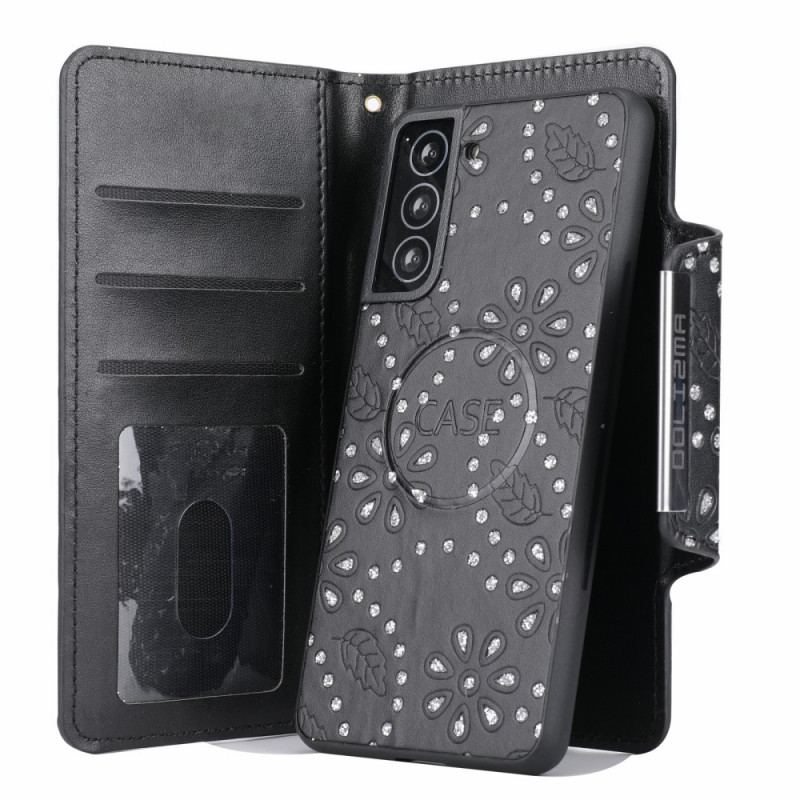 Capa Capa Flip Para Samsung Galaxy S22 5G Diamantes Destacáveis