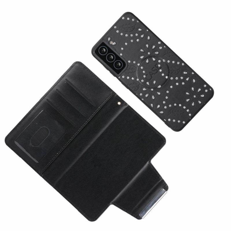 Capa Capa Flip Para Samsung Galaxy S22 5G Diamantes Destacáveis