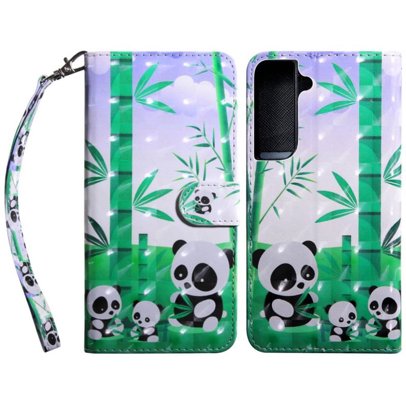 Capa Flip Para Samsung Galaxy S22 5G Família Panda