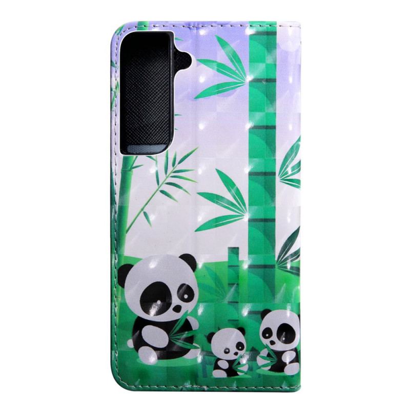 Capa Flip Para Samsung Galaxy S22 5G Família Panda