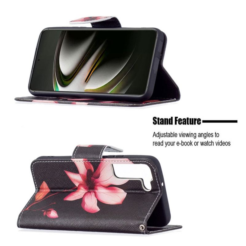 Capa Flip Para Samsung Galaxy S22 5G Flor Rosa