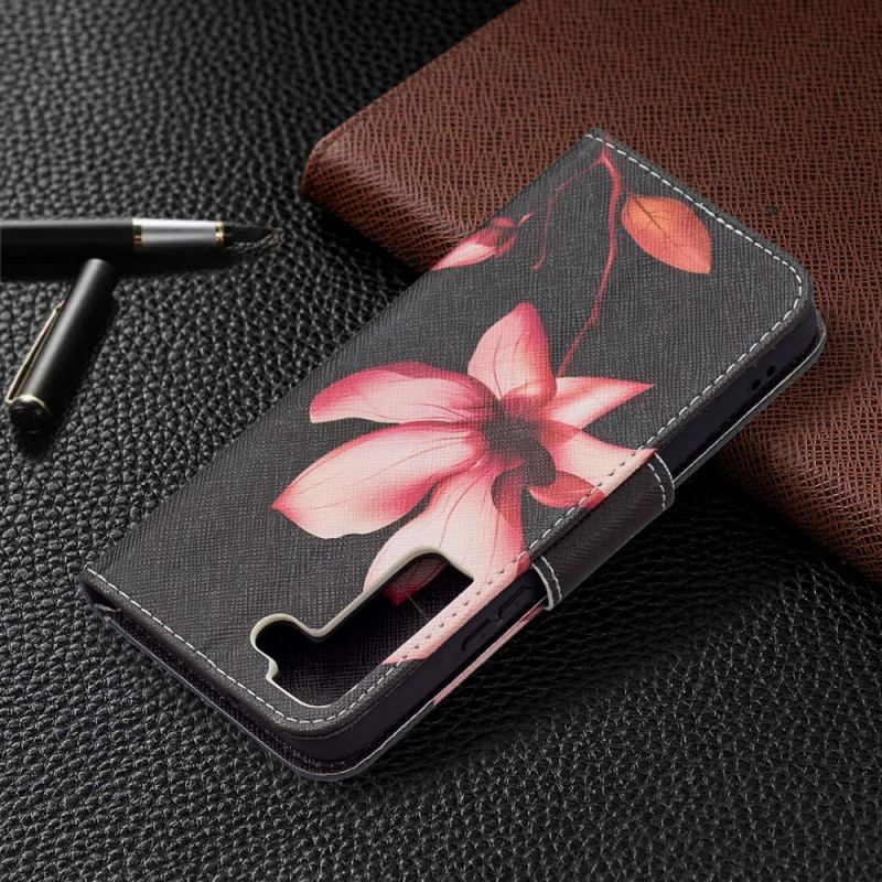 Capa Flip Para Samsung Galaxy S22 5G Flor Rosa