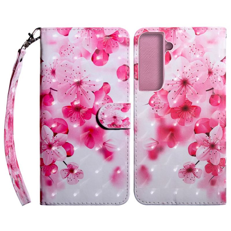 Capa Flip Para Samsung Galaxy S22 5G Flores Cor De Rosa