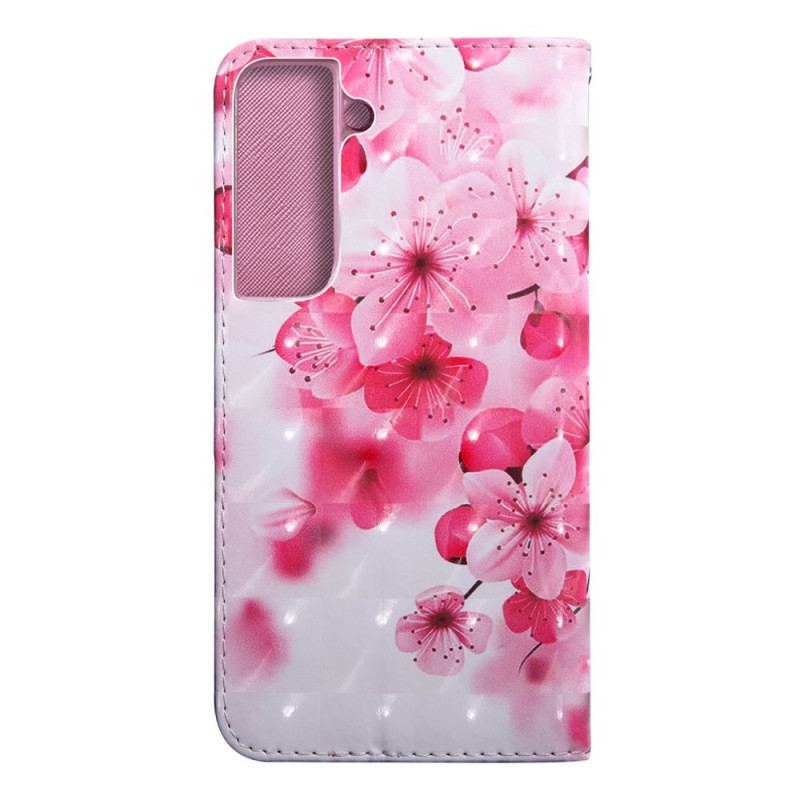 Capa Flip Para Samsung Galaxy S22 5G Flores Cor De Rosa