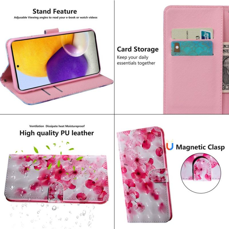 Capa Flip Para Samsung Galaxy S22 5G Flores Cor De Rosa