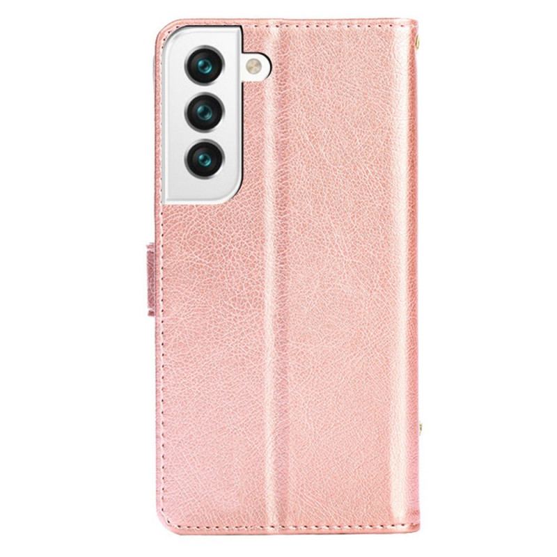 Capa Flip Para Samsung Galaxy S22 5G Porta-moedas Frontal E Cordão